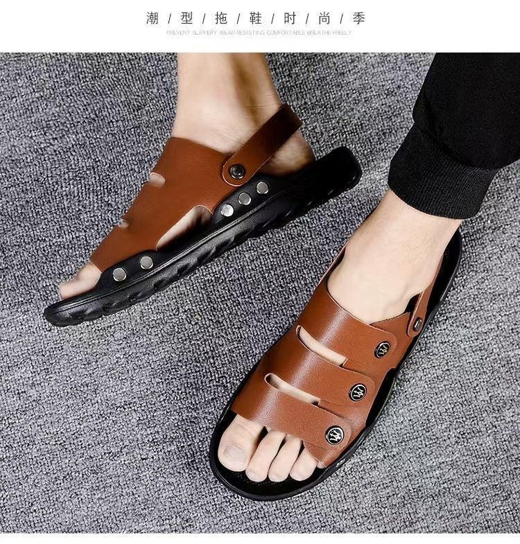 Sandals, men's soft soled two on sandals, breathable outdoor casual shoes with toe caps, trendy beach shoes, fashionable plus size men's shoes.