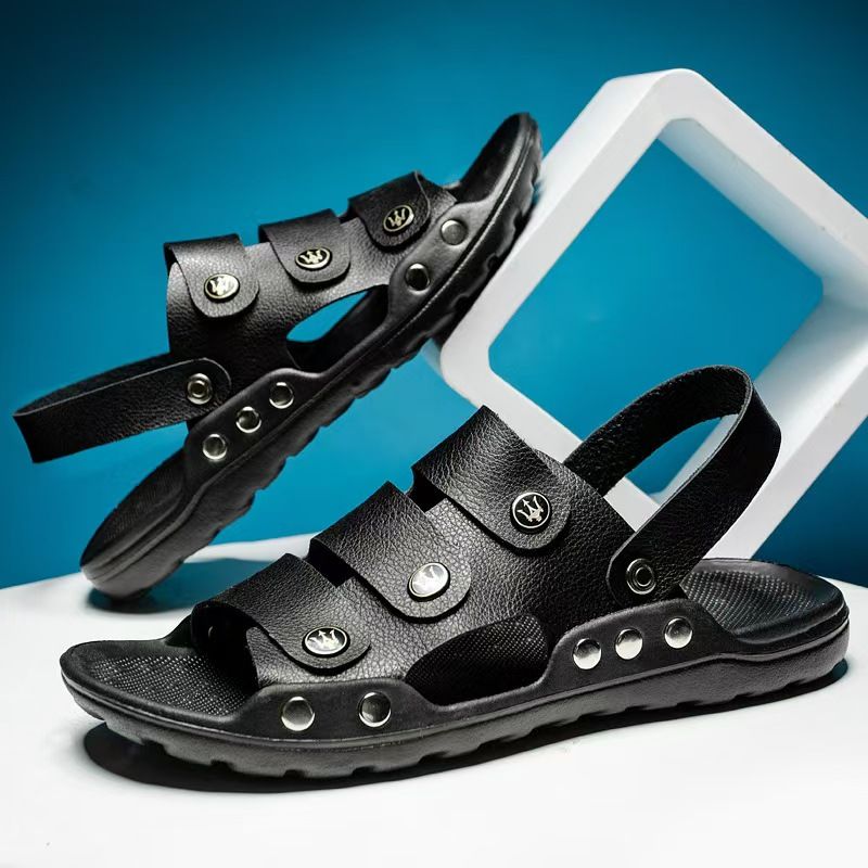 Sandals, men's soft soled two on sandals, breathable outdoor casual shoes with toe caps, trendy beach shoes, fashionable plus size men's shoes.