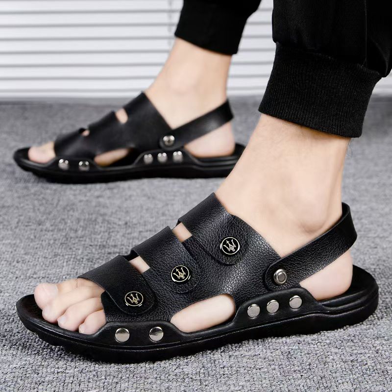Sandals, men's soft soled two on sandals, breathable outdoor casual shoes with toe caps, trendy beach shoes, fashionable plus size men's shoes.