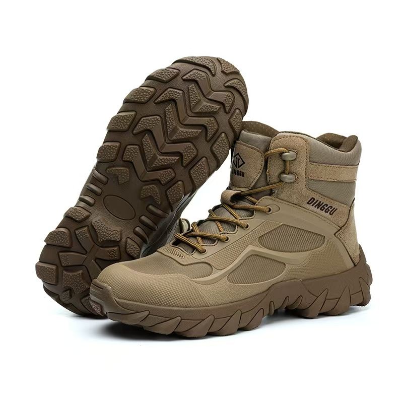 Large size safety boots with anti smashing and anti piercing Kevlar soles and steel toe caps, wear-resistant work shoes.