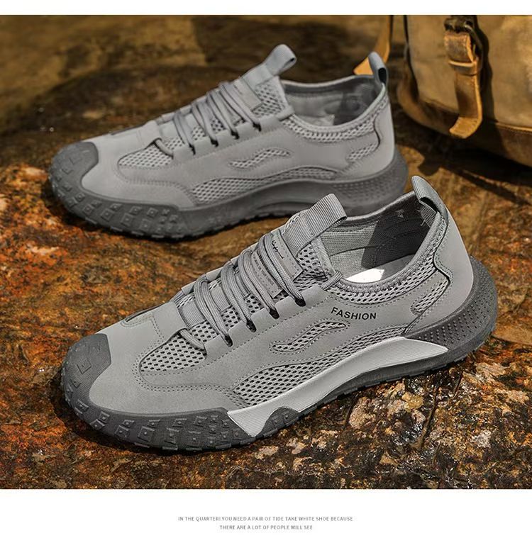 Labor protection shoes, men's shoes, breathable mesh perforated mesh shoes, sports shoes, anti slip and wear-resistant casual outdoor work board shoes.