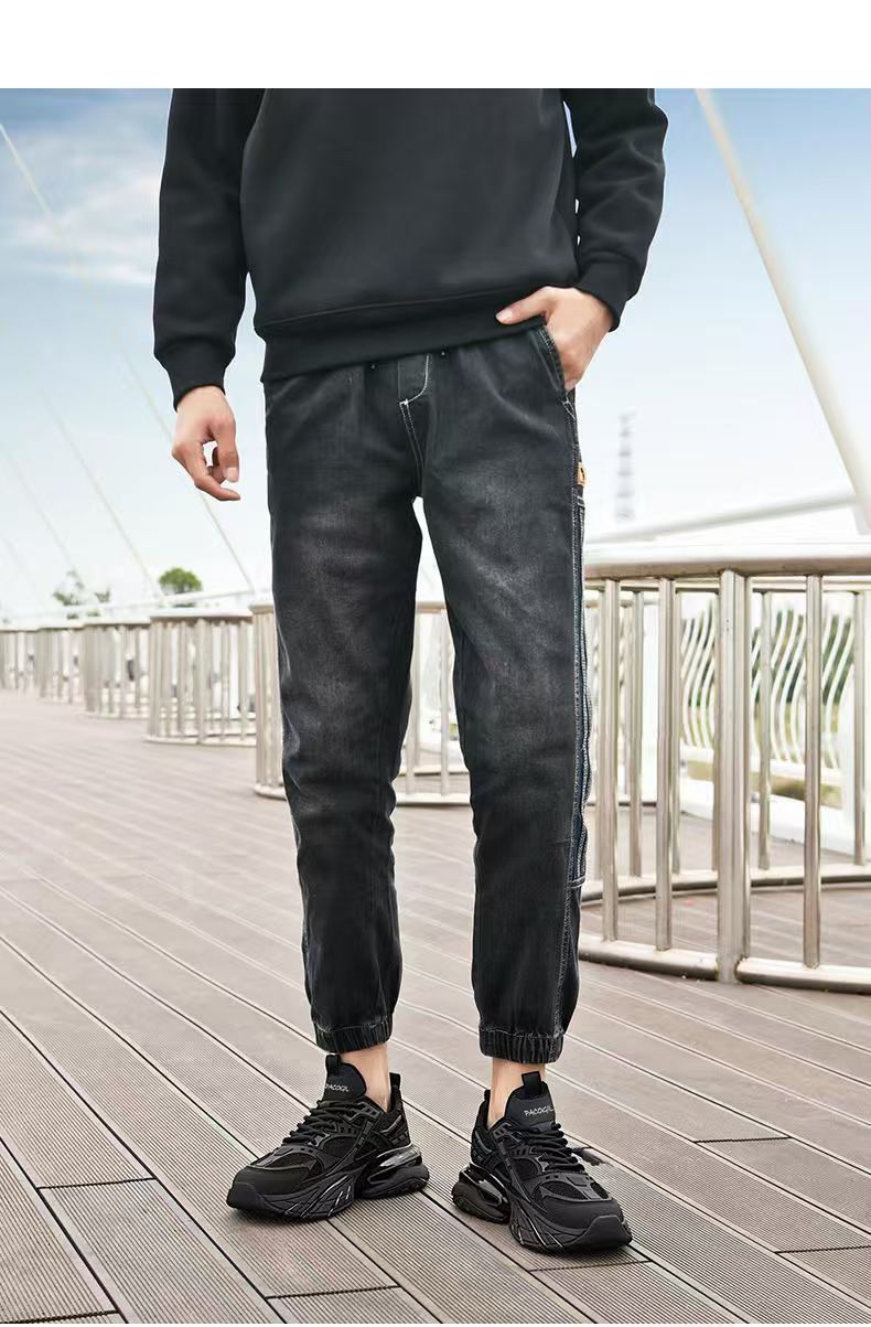 Black Warrior Leather Face Black Sports Shoes Dad Shoes Versatile Fashion Casual Shoes Large Men's Sports Shoes