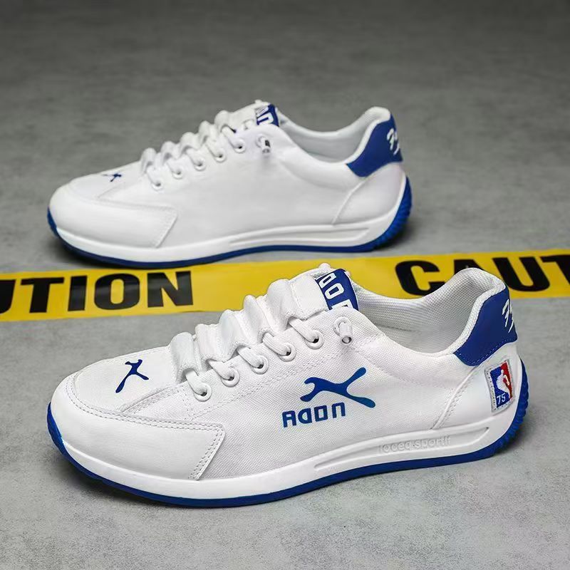 Breathable canvas shoes, men's trendy sports and leisure running shoes, versatile white shoes.