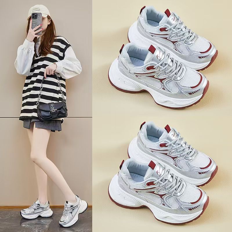 Women's shoes, fashionable sneakers, old shoes, female teenagers, students, sports, running, casual shoes, thick-soled height-increasing sneakers.