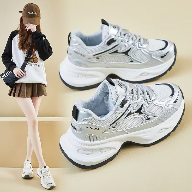 Women's shoes, fashionable sneakers, old shoes, female teenagers, students, sports, running, casual shoes, thick-soled height-increasing sneakers.