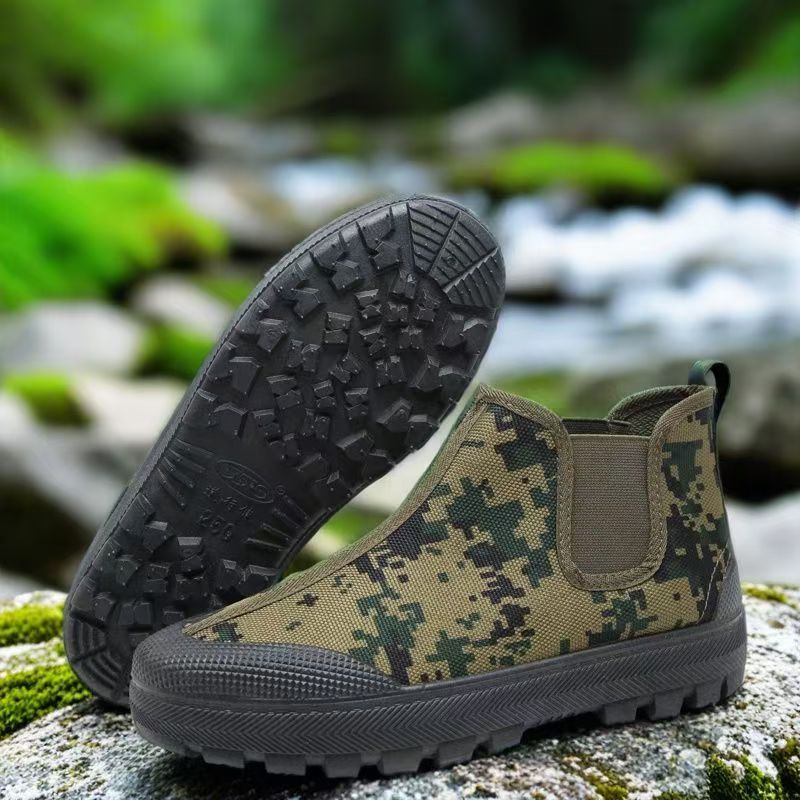 Liberation shoes, men's construction site anti-slip wear-resistant camouflage safety shoes, work and leisure high-top yellow rubber shoes, sneaker