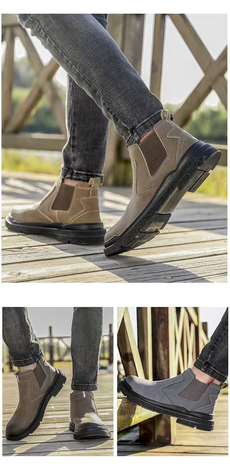 Large men's shoes, anti-smashing and anti-puncture high-top protective shoes for electric welders, comfortable and wear-resistant rubber soles, one-step slip-on safety shoes, work boots, and martin bo