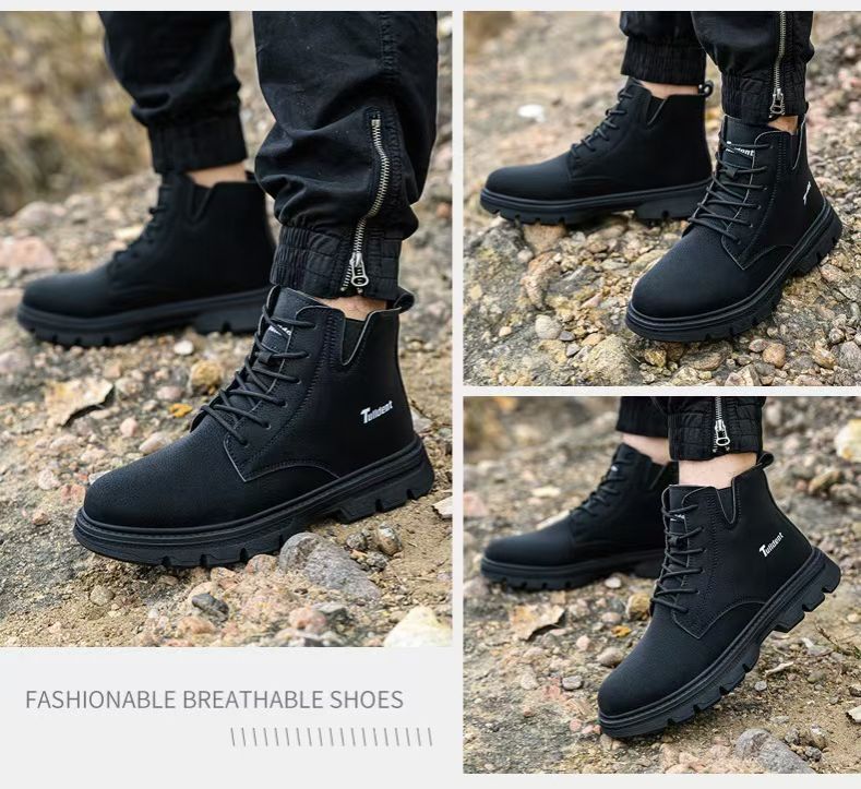 High-top men's safety shoes, anti-smashing, anti-puncture steel toe cap, anti-scald, waterproof, safety protective safety boots, wear-resistant, anti-slip, safety protective martin boots.