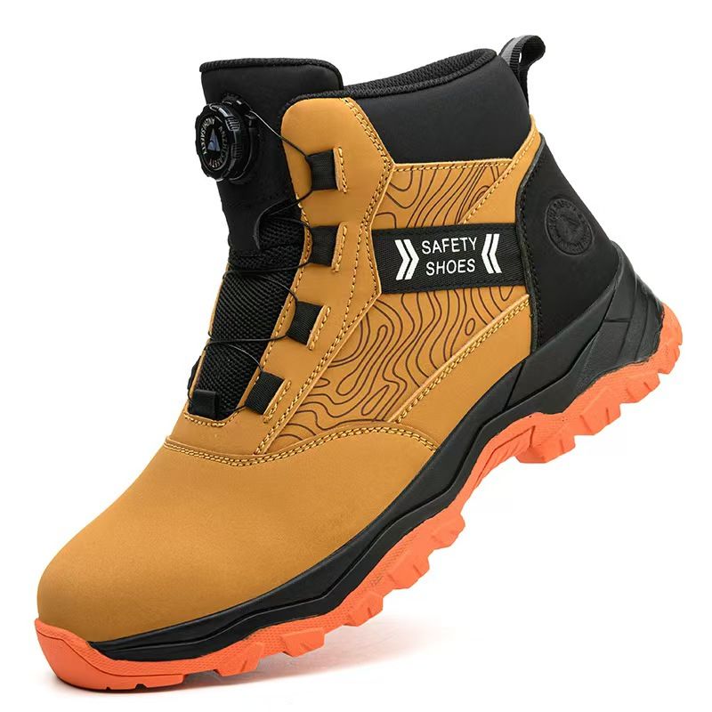 High-top safety shoes for men, steel toe cap, anti-smashing, anti-puncture, rotary buckle, anti-slip, wear-resistant, safety shoes, work shoes, safety protective shoes.