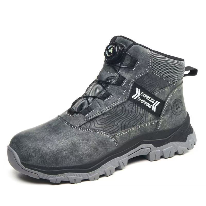 High-top safety shoes for men, steel toe cap, anti-smashing, anti-puncture, rotary buckle, anti-slip, wear-resistant, safety shoes, work shoes, safety protective shoes.