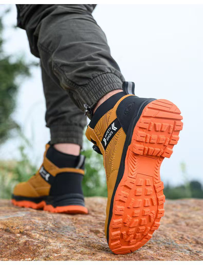 High-top safety shoes for men, steel toe cap, anti-smashing, anti-puncture, rotary buckle, anti-slip, wear-resistant, safety shoes, work shoes, safety protective shoes.