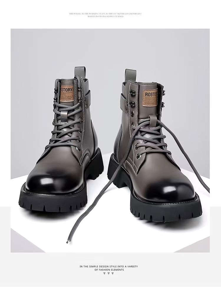 Large-size men's shoes, men's thick-soled Martin boots, high-top trendy work shoes, wear-resistant anti-slip leather shoes, yellow Martin boots.