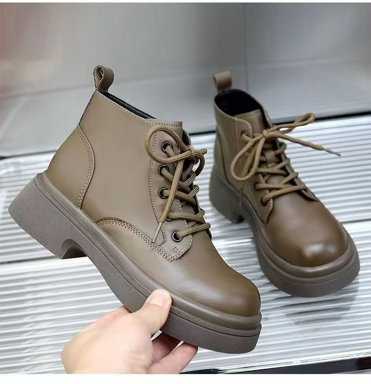Ladies' leather shoes, round-toe lace-up Martin boots, large size, genuine leather, thick soles, versatile small leather shoes, ladies' business formal leather shoes