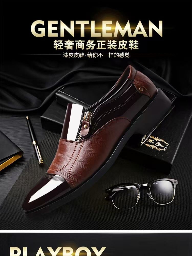 Large-size men's business formal leather shoes, pointed-toe men's shoes, slip-on casual loafers, business formal leather shoes, and banquet shoes