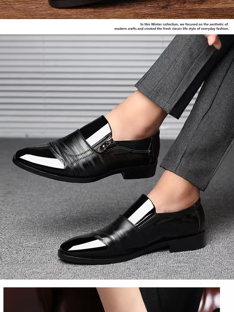Large-size men's business formal leather shoes, pointed-toe men's shoes, slip-on casual loafers, business formal leather shoes, and banquet shoes