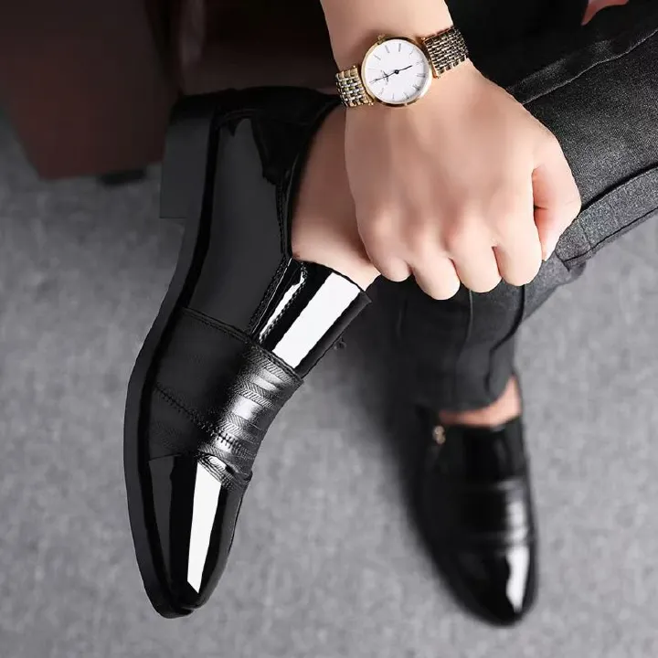 Large-size men's business formal leather shoes, pointed-toe men's shoes, slip-on casual loafers, business formal leather shoes, and banquet shoes