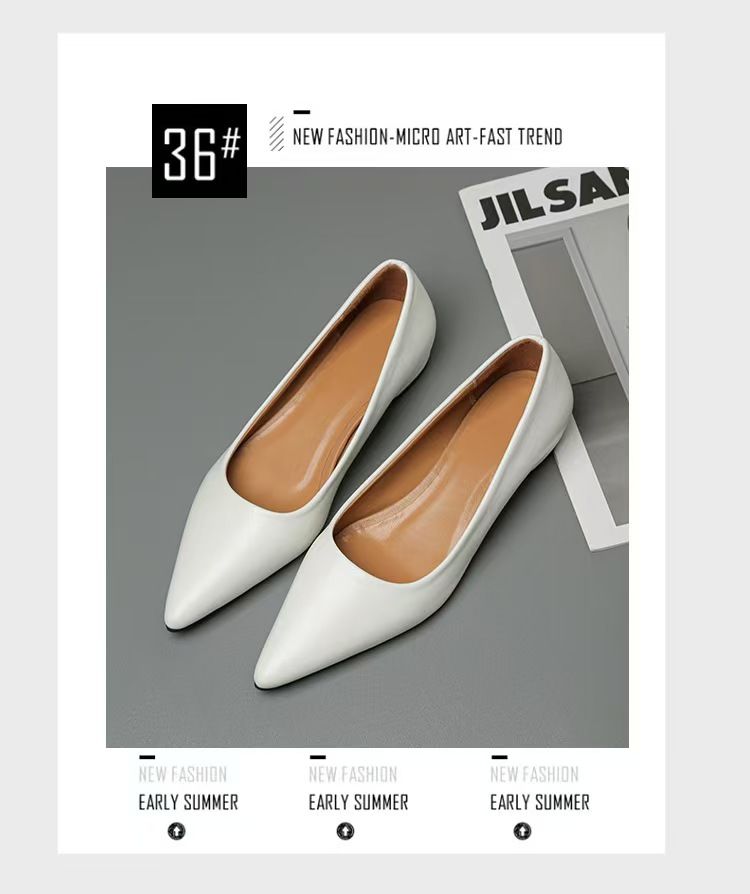 Women's pointed-toe, shallow-mouth, square-heeled leather shoes, business formal leather shoes, casual commuter single shoes, fashionable high-heeled women's shoes, black low-heeled leather shoes.