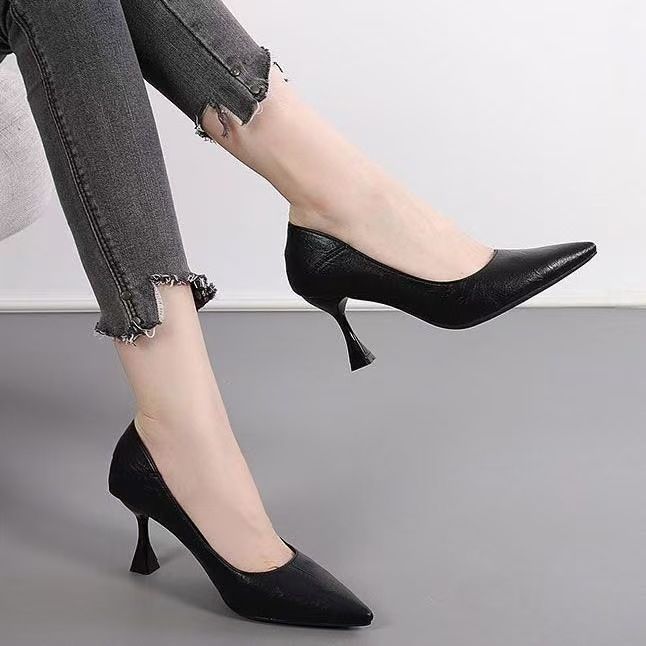 High heels, low-cut professional work shoes, double-wear stiletto heels, pointed-toe leather shoes, versatile single shoes, women's business formal leather shoes.