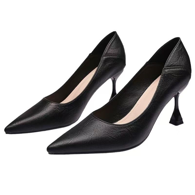 High heels, low-cut professional work shoes, double-wear stiletto heels, pointed-toe leather shoes, versatile single shoes, women's business formal leather shoes.