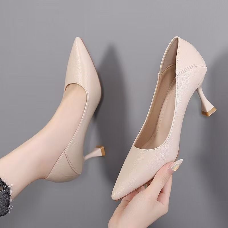 High heels, low-cut professional work shoes, double-wear stiletto heels, pointed-toe leather shoes, versatile single shoes, women's business formal leather shoes.