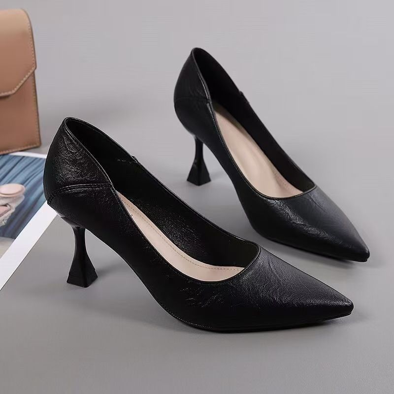 High heels, low-cut professional work shoes, double-wear stiletto heels, pointed-toe leather shoes, versatile single shoes, women's business formal leather shoes.