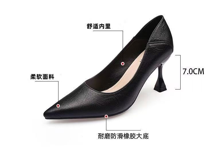 High heels, low-cut professional work shoes, double-wear stiletto heels, pointed-toe leather shoes, versatile single shoes, women's business formal leather shoes.