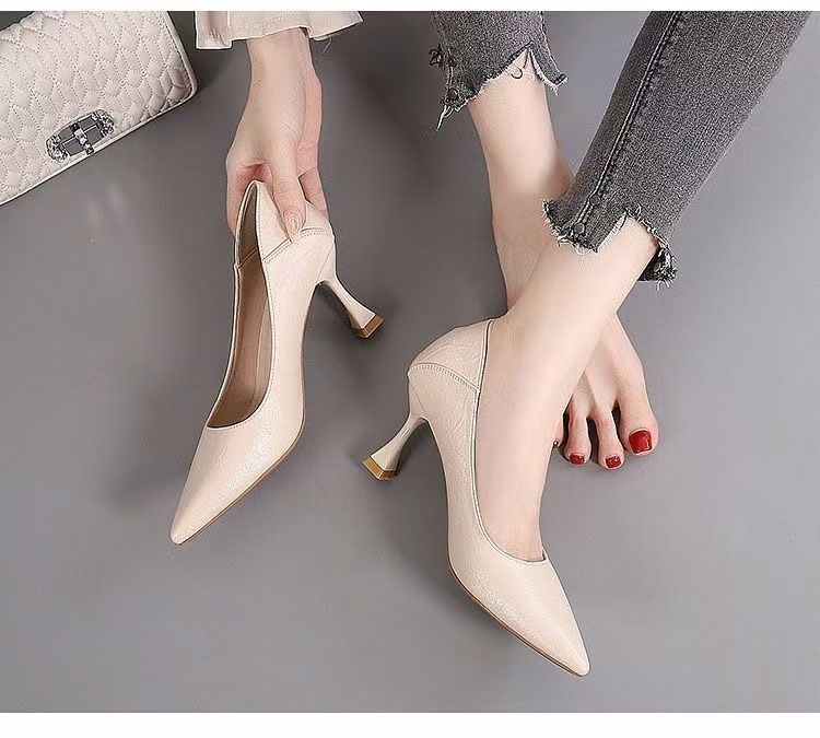 High heels, low-cut professional work shoes, double-wear stiletto heels, pointed-toe leather shoes, versatile single shoes, women's business formal leather shoes.