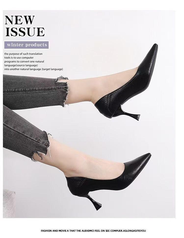 High heels, low-cut professional work shoes, double-wear stiletto heels, pointed-toe leather shoes, versatile single shoes, women's business formal leather shoes.