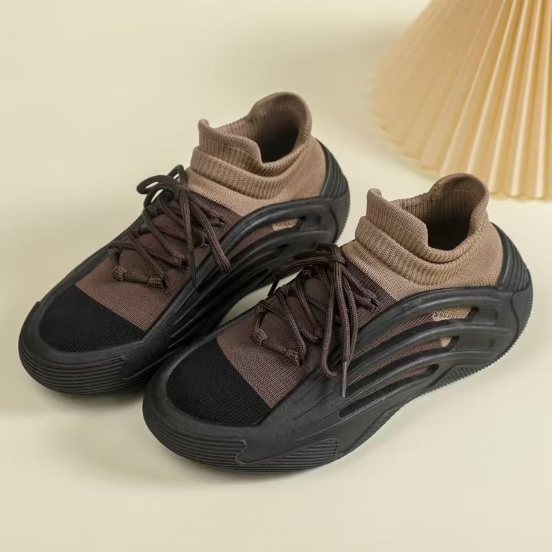 Flying knitted women's shoes, women's thick-soled anti-slip comfortable breathable sneakers, casual elastic socks shoes for women, fashionable women's sneakers.