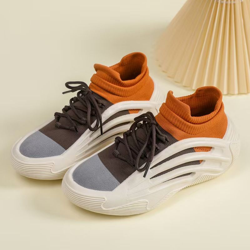 Flying knitted women's shoes, women's thick-soled anti-slip comfortable breathable sneakers, casual elastic socks shoes for women, fashionable women's sneakers.