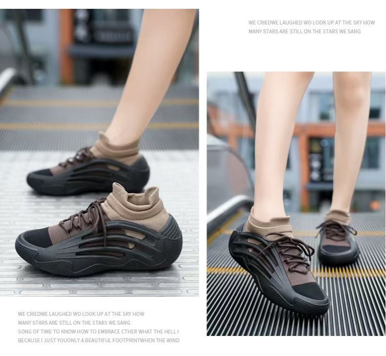 Flying knitted women's shoes, women's thick-soled anti-slip comfortable breathable sneakers, casual elastic socks shoes for women, fashionable women's sneakers.