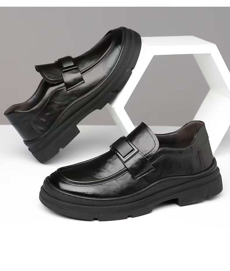 Thick-soled leather shoes, men's fashionable casual leather shoes with hand-grasped pattern, business formal leather shoes, wedding shoes.