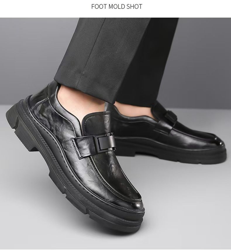 Thick-soled leather shoes, men's fashionable casual leather shoes with hand-grasped pattern, business formal leather shoes, wedding shoes.