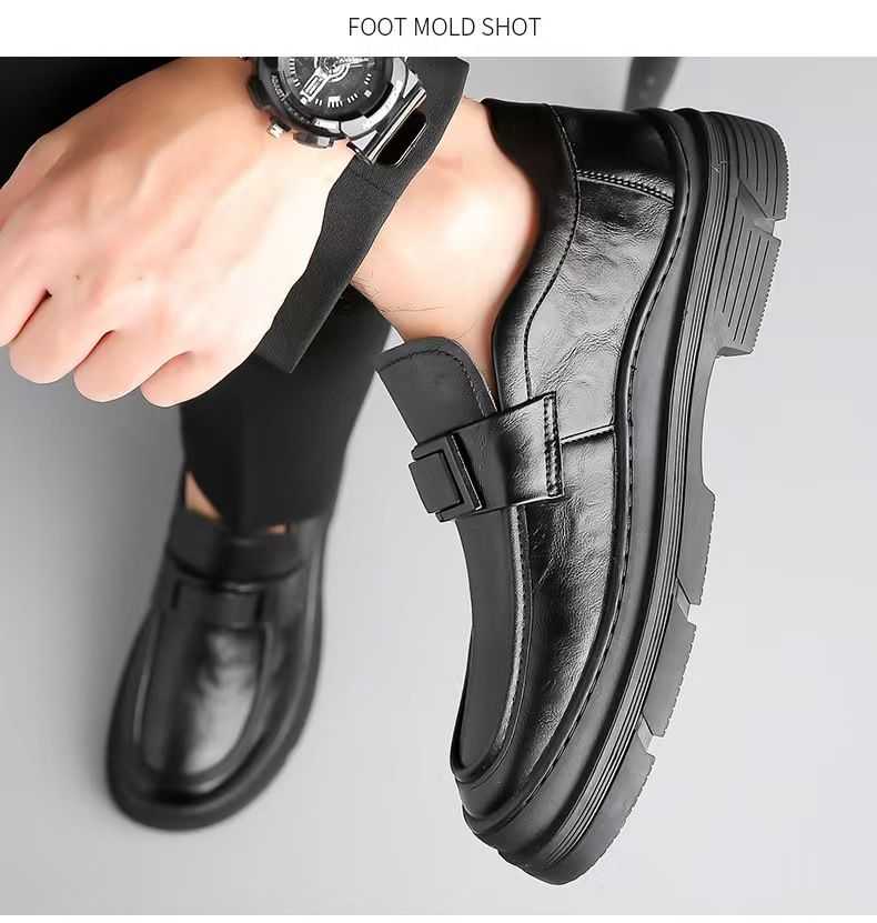 Thick-soled leather shoes, men's fashionable casual leather shoes with hand-grasped pattern, business formal leather shoes, wedding shoes.