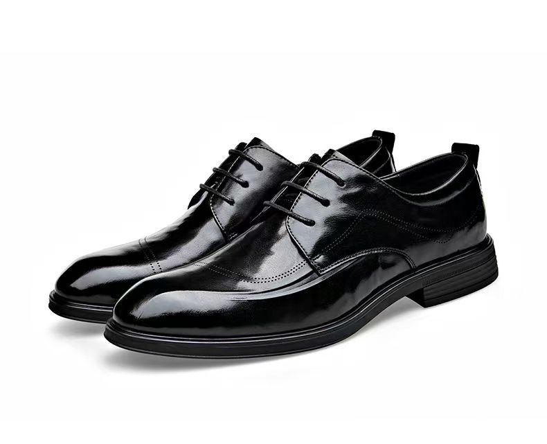 Business formal leather shoes, casual men's shoes, breathable genuine leather pointed-toe wedding shoes, black men's leather shoes.