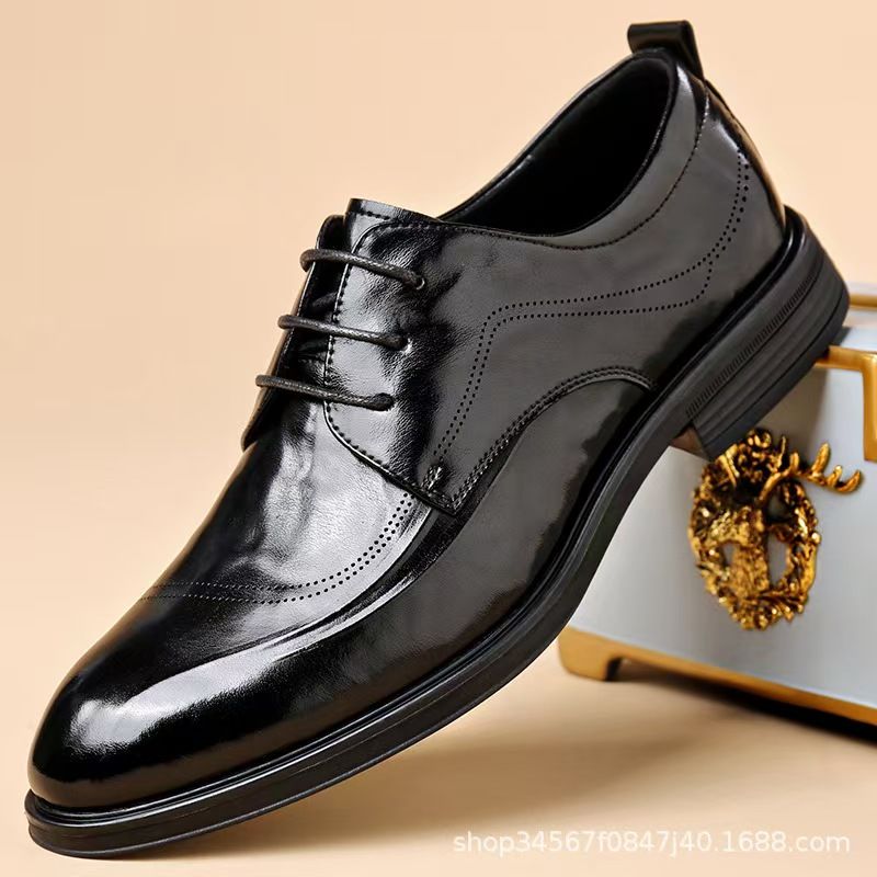Business formal leather shoes, casual men's shoes, breathable genuine leather pointed-toe wedding shoes, black men's leather shoes.