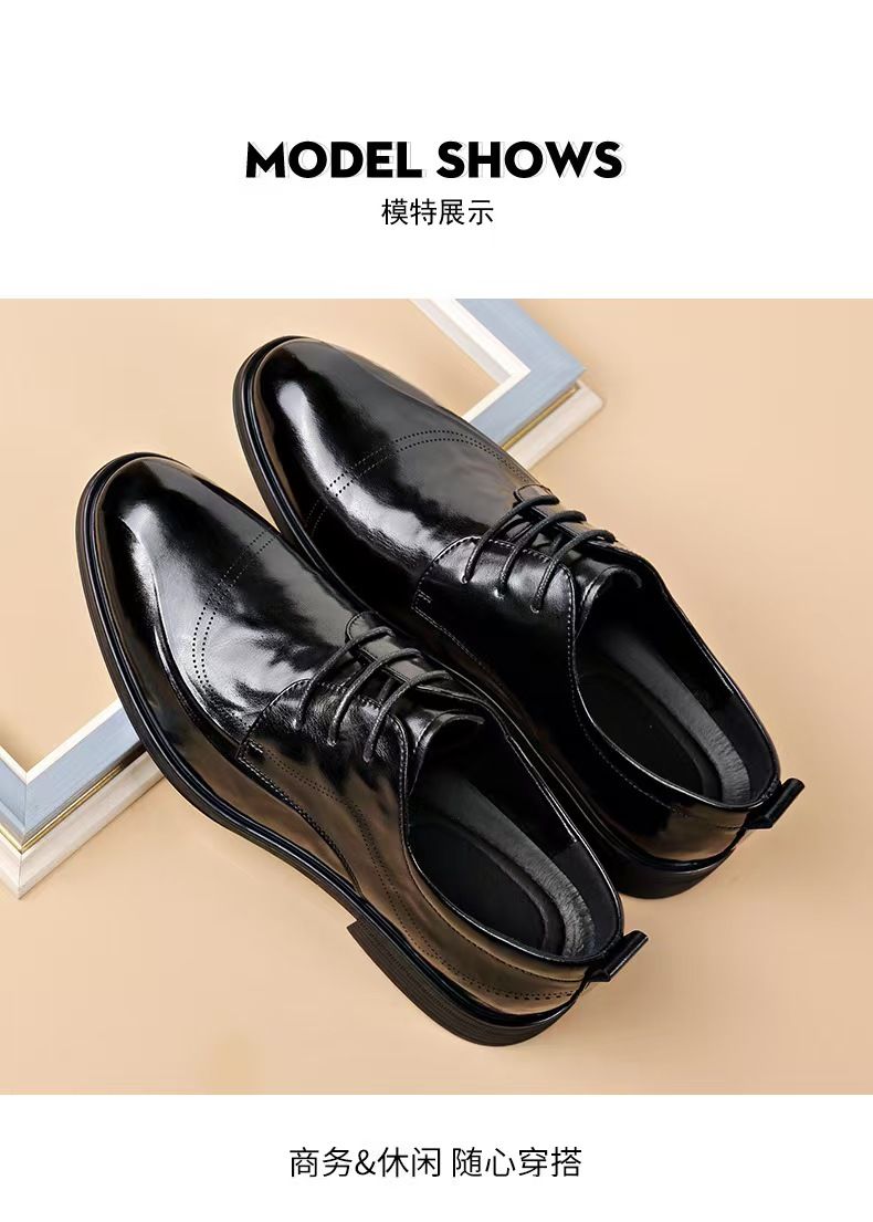 Business formal leather shoes, casual men's shoes, breathable genuine leather pointed-toe wedding shoes, black men's leather shoes.