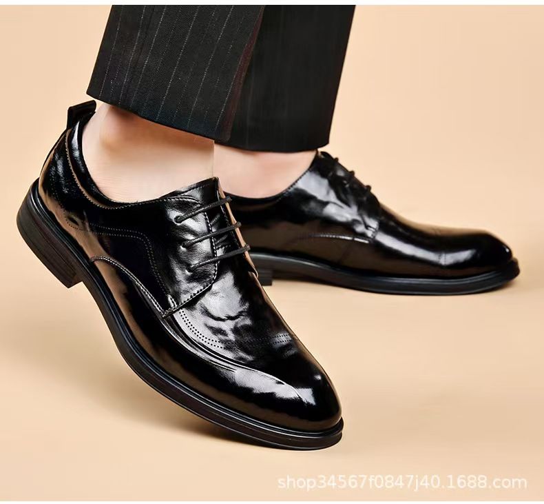 Business formal leather shoes, casual men's shoes, breathable genuine leather pointed-toe wedding shoes, black men's leather shoes.