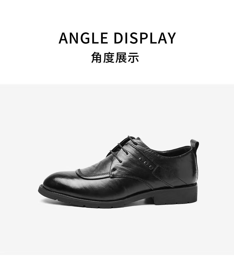 Leather shoes, lace-up pointed-toe men's shoes, fashionable black business formal leather shoes, soft-soled wear-resistant men's driving shoes.