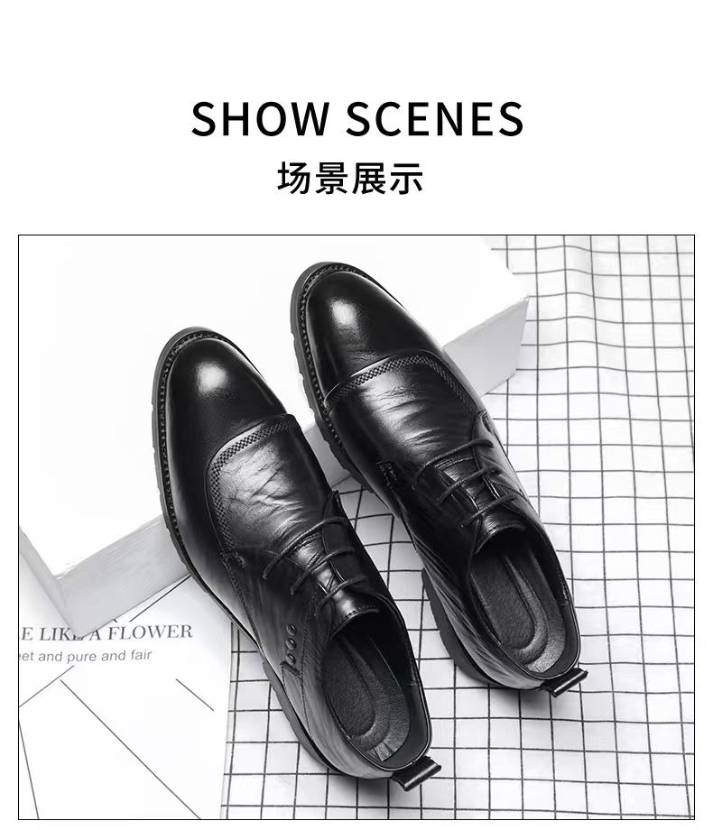 Leather shoes, lace-up pointed-toe men's shoes, fashionable black business formal leather shoes, soft-soled wear-resistant men's driving shoes.