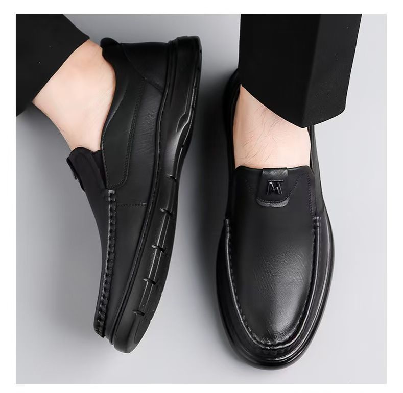 Men's shoes, cowhide soft-soled breathable business casual leather shoes, men's thin one-step formal leather shoes, men's wedding shoes.