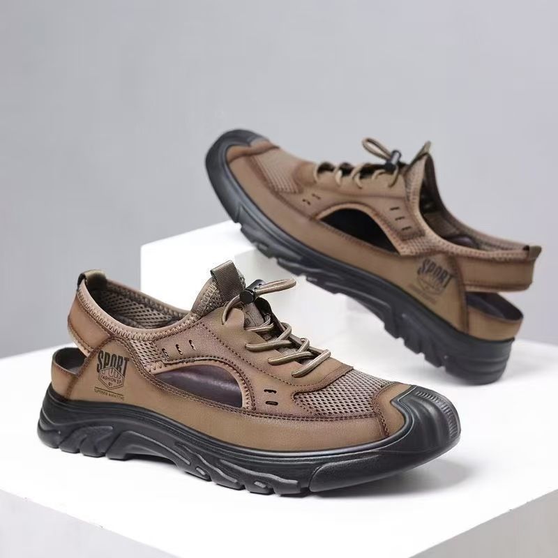 Men's mesh sandals, men's daily sports perforated shoes, versatile breathable hole shoes, open shoes, men's sandals.