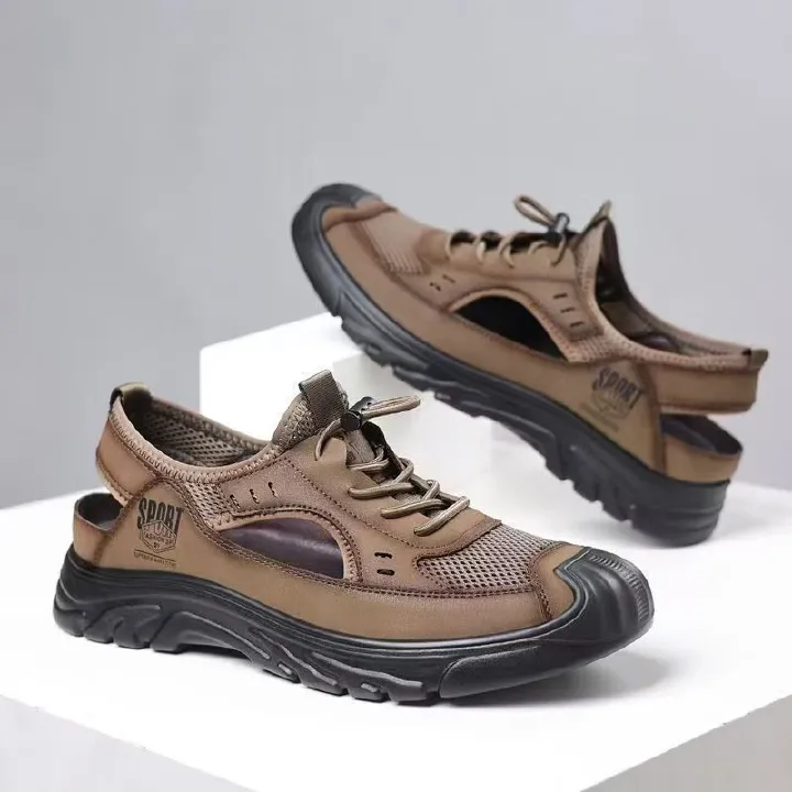 Men's mesh sandals, men's daily sports perforated shoes, versatile breathable hole shoes, open shoes, men's sandals.