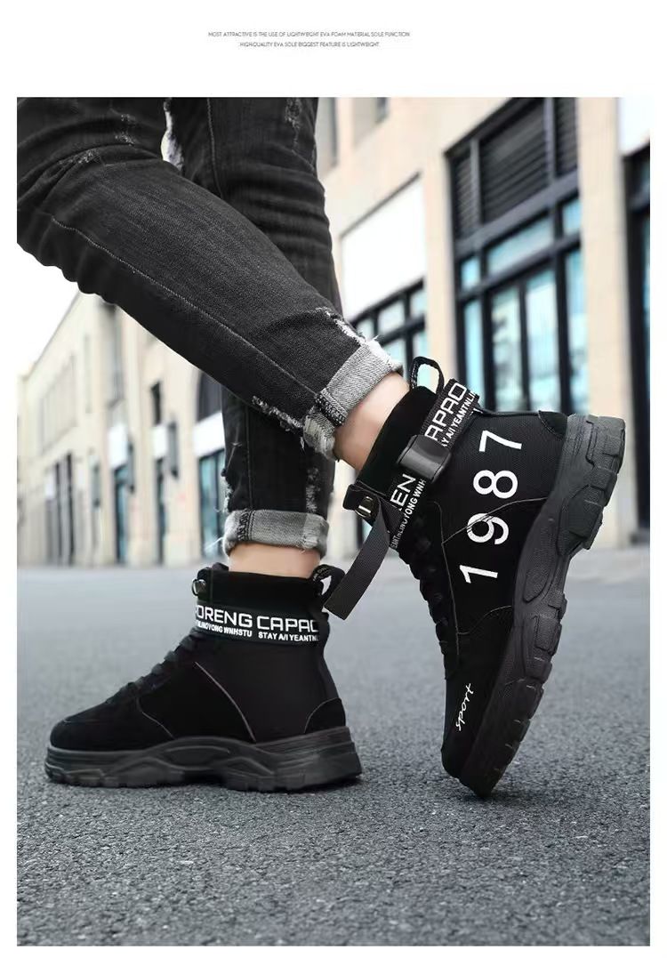 Martin boots, large size men's boots, versatile round-toe high-top trendy Martin boots, men's military boots, large size men's shoes.