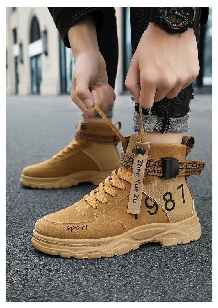 Martin boots, large size men's boots, versatile round-toe high-top trendy Martin boots, men's military boots, large size men's shoes.