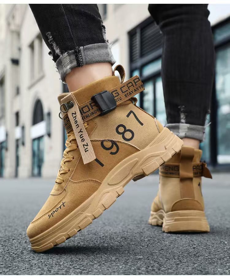 Martin boots, large size men's boots, versatile round-toe high-top trendy Martin boots, men's military boots, large size men's shoes.