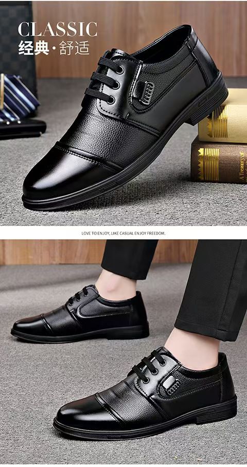 Men's leather shoes, men's shoes, formal casual shoes, lace-up business leather shoes for men, round-toe stitching shoes.
