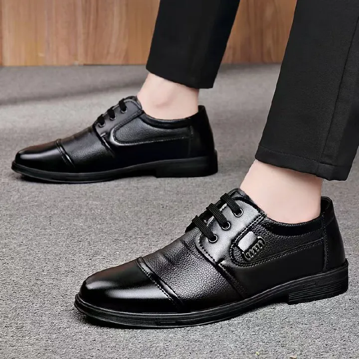 Men's leather shoes, men's shoes, formal casual shoes, lace-up business leather shoes for men, round-toe stitching shoes.