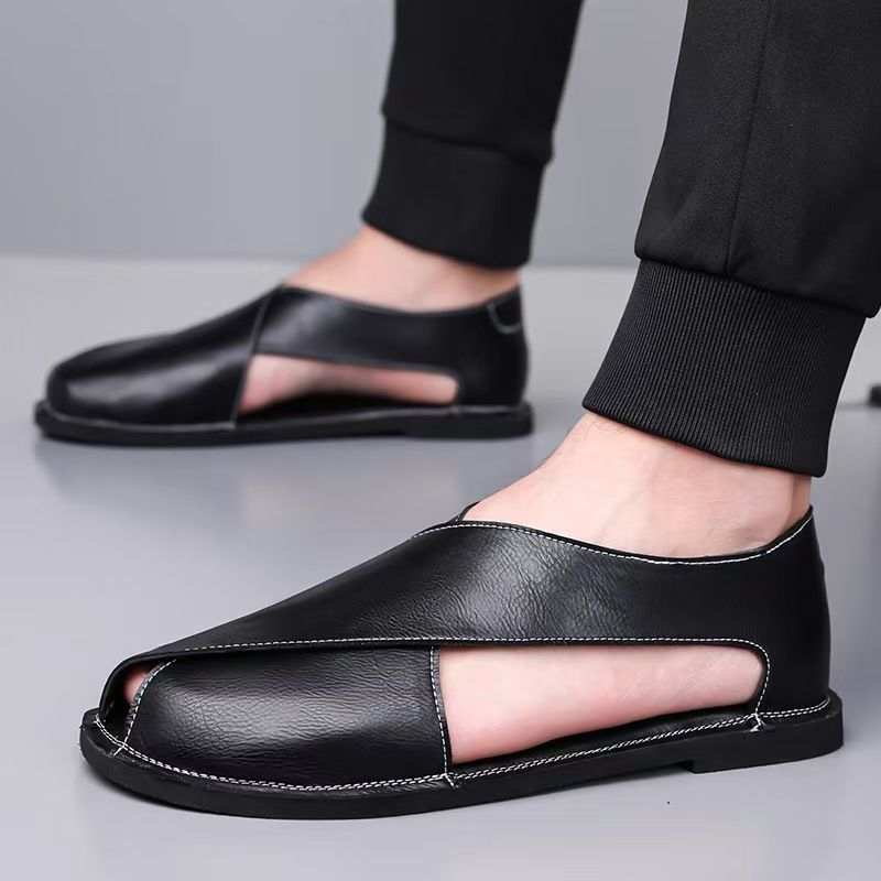Men's sandals, driving high-end slip-on sandals, fashionable sandals, large-size Roman sandals, open shoes.