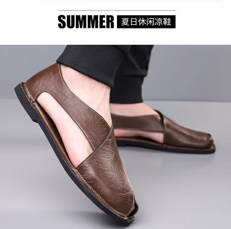 Men's sandals, driving high-end slip-on sandals, fashionable sandals, large-size Roman sandals, open shoes.